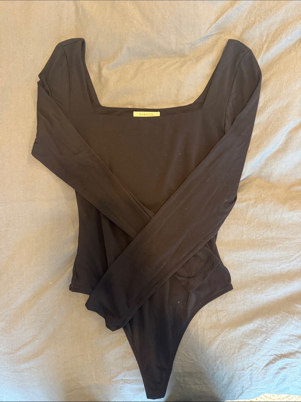 Babaton Black Long-Sleeve Square Neck Bodysuit